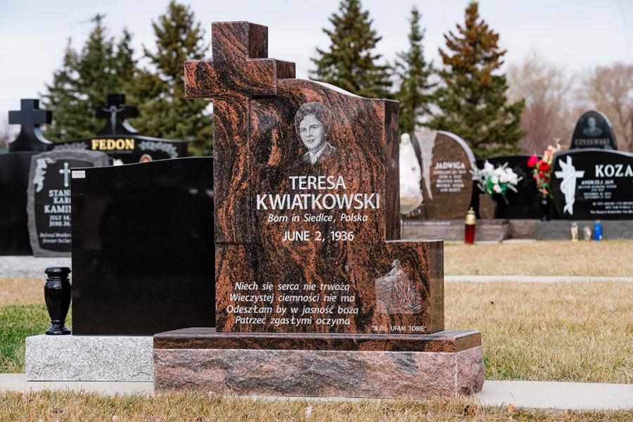 Kwiatkowski, Aurora custom design cross memorial installed in Holy Ghost cemetery. 