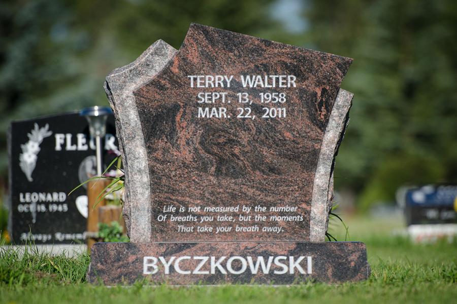 Byczkowski, Aurora custom design memorial installed in Brandon cemetery, Brandon, Manitoba