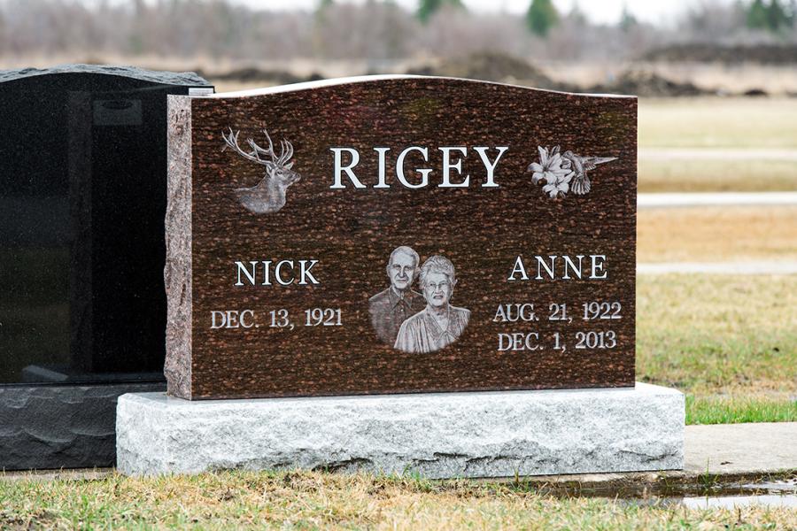 Rigey, Cats Eye Brown traditional double memorial installed in All Saints cemetery