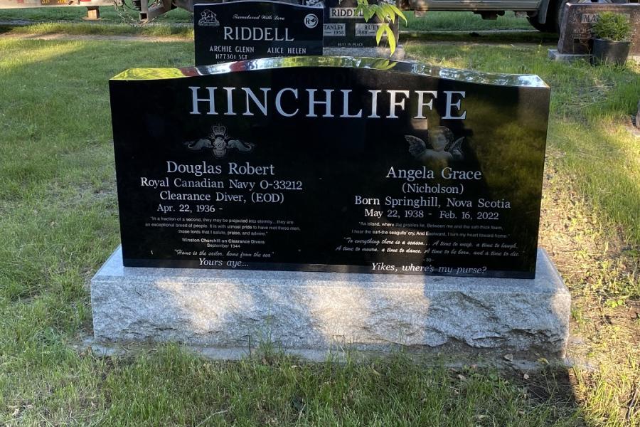 Hinchcliffe, Midnight Black double monument installed in Birchwood cemetery Swan River, Manitoba