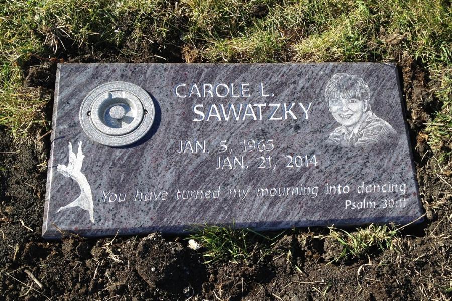 Sawatzky, 28 x 14 x 4 Bahama Blue with inground vase installed in Sage Creek cemetery