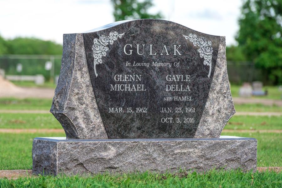 Gulak, Bahama Blue custom design memorial installed in All Saints cemetery.