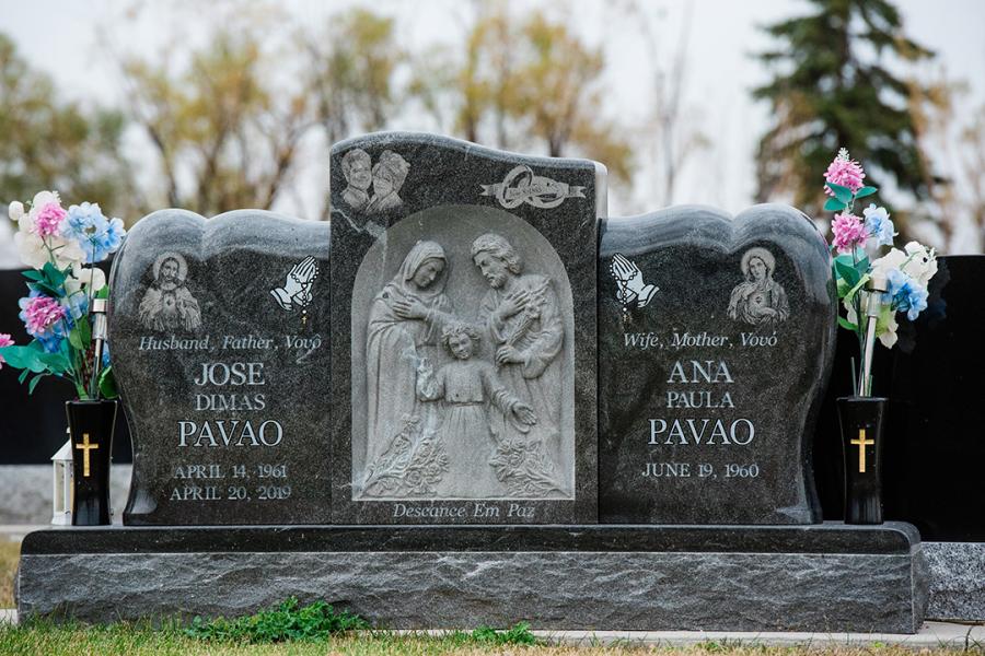 Jet Mist Custom Design Sculptured Wing Memorial located in Assumption cemetery