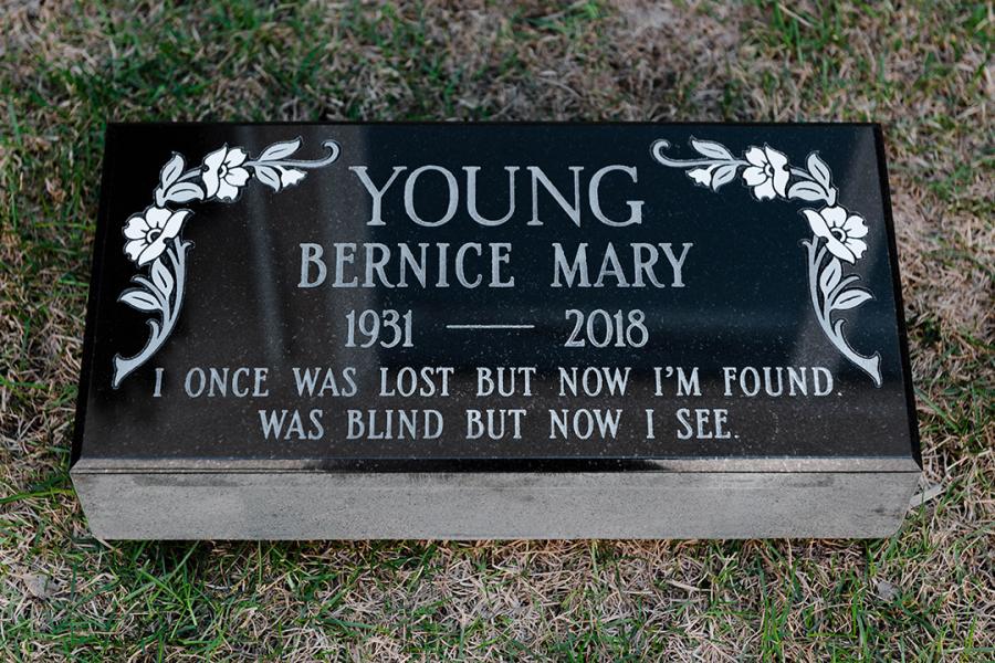 Young, a 20 x 10 x 4 Midnight Black Flat Grass granite marker.  A perfect size for a single individual.