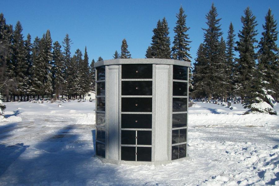 Finished installation of a 72 Niche Columbaria in the Hamiota Cemetery in Hamiota, Manitoba.