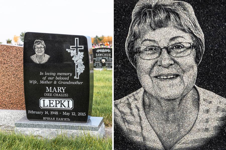Diamond Impacted Etched Portrait, we will always highly recommend a impact etched portrait over a stainless steel or plastic picture. Diamond Impact etching is naturally impact etched into the stone which will never fade or break down over time. 