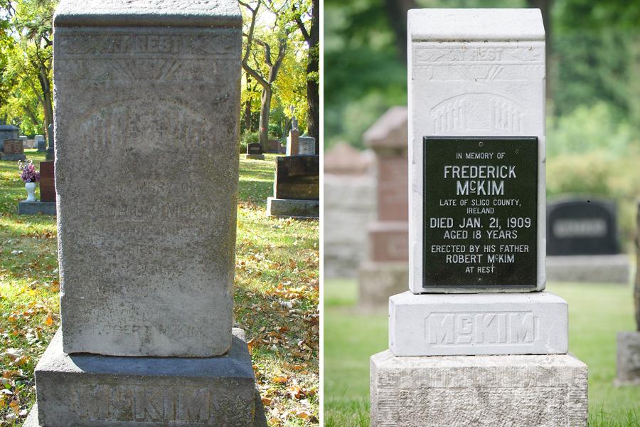 When an old marble memorial is no longer legible and the soft marble has deteriorated, we often suggest considering a custom granite plaque. We measure, take a blue print and photograph the original memorial and lettering to ensure we maintain and preserve the history of your existing memorial. 