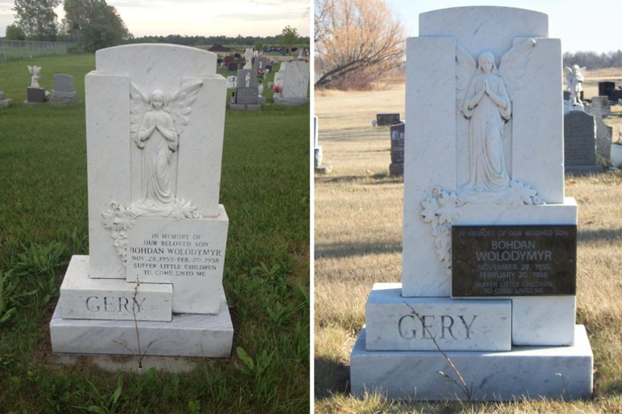 Restoration Plaque added to old Marble Memorial 