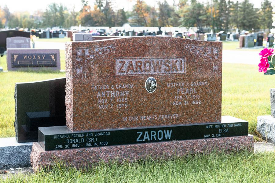 Zarowski, Midnight Black Granite Ssb-base added to existing memorial.