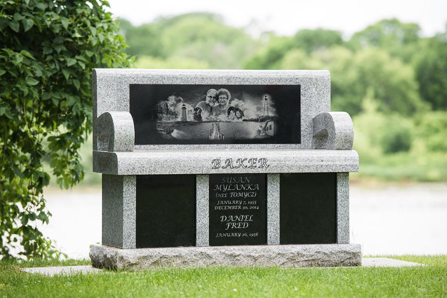 Columbaria Style Granite Bench Located in Elmwood Cemetery