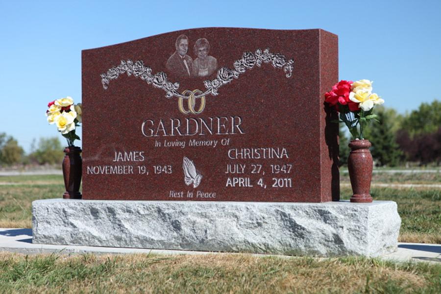 Gardner, Imperial Red traditional memorial installed in Holy Ghost cemetery.