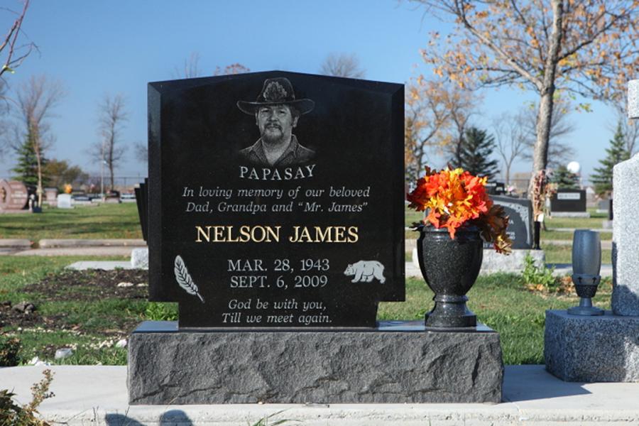 James, Midnight Black custom design monument installed in Brookside cemetery.