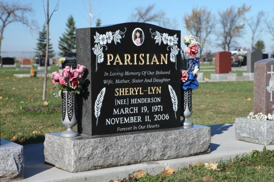 Parasian, Midnight Black traditional monument installed in Brookside cemetery.