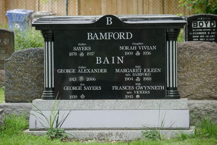 Bamford-Bain, Midnight Black custom design old school memorial installed in Elmwood cemetery.