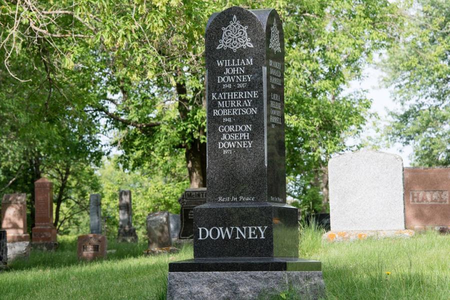 Downey, South African old style pillar memorial installed in the Lake of the Woods cemetery, Kenora, Ontario
