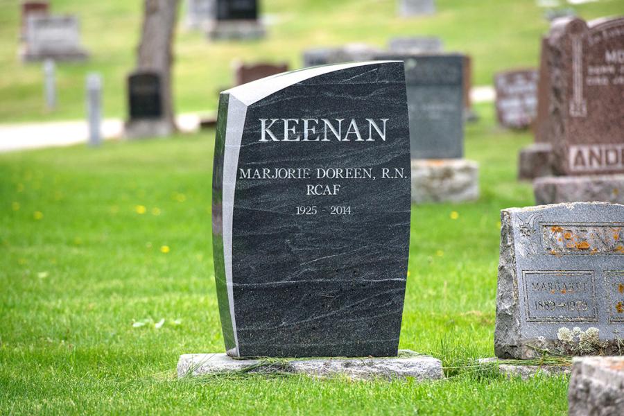 Keenan, Jet Mist custom design memorial installed in the Lake of the Woods cemetery.