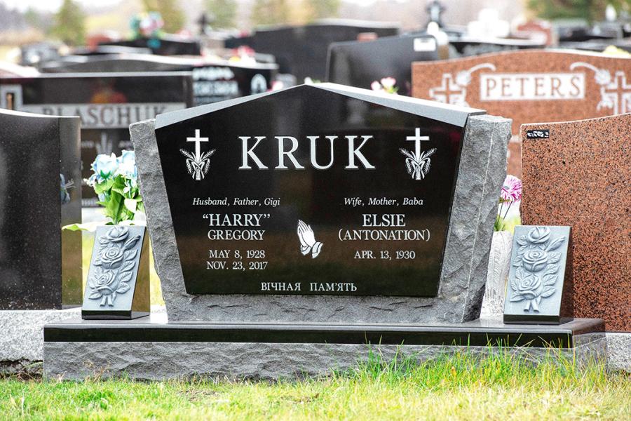 Kruk, Midnight Black custom design memorial installed in Holy Family cemetery
