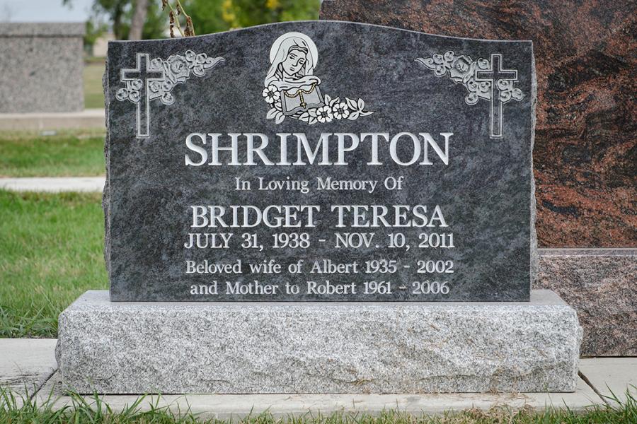 Shrimpton, Bahama Blue traditional single memorial installed in Assumption cemetery