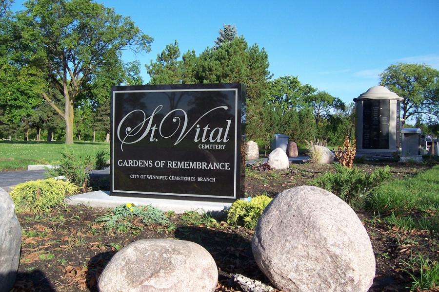 Midnight Black granite sign installed in St. Vital cemetery