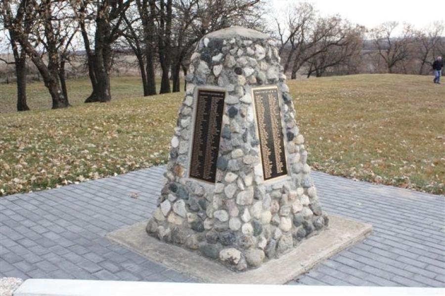 Bronze plaques installed on an original cairn located at the Brandon Mental Health Facility Brandon, Manitoba
