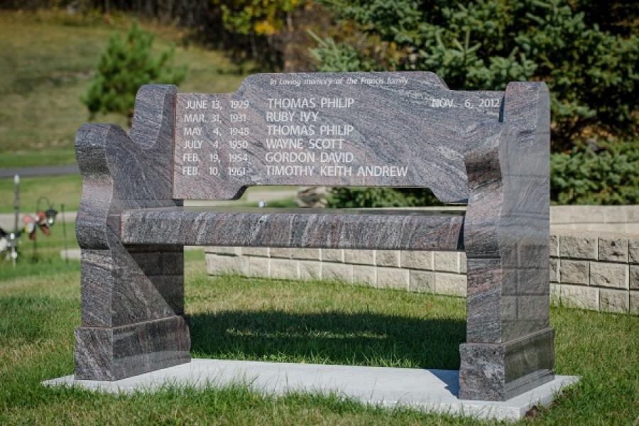 Frances, Paradiso custom bench installed in the Lake of the Woods cemetery Kenora, Ontario