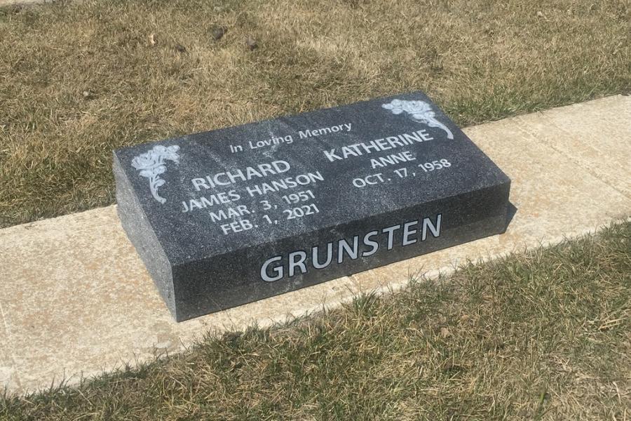 Grunsten, 24 x 12 x 6/4 Jet Mist pillow marker installed in All Saints cemetery