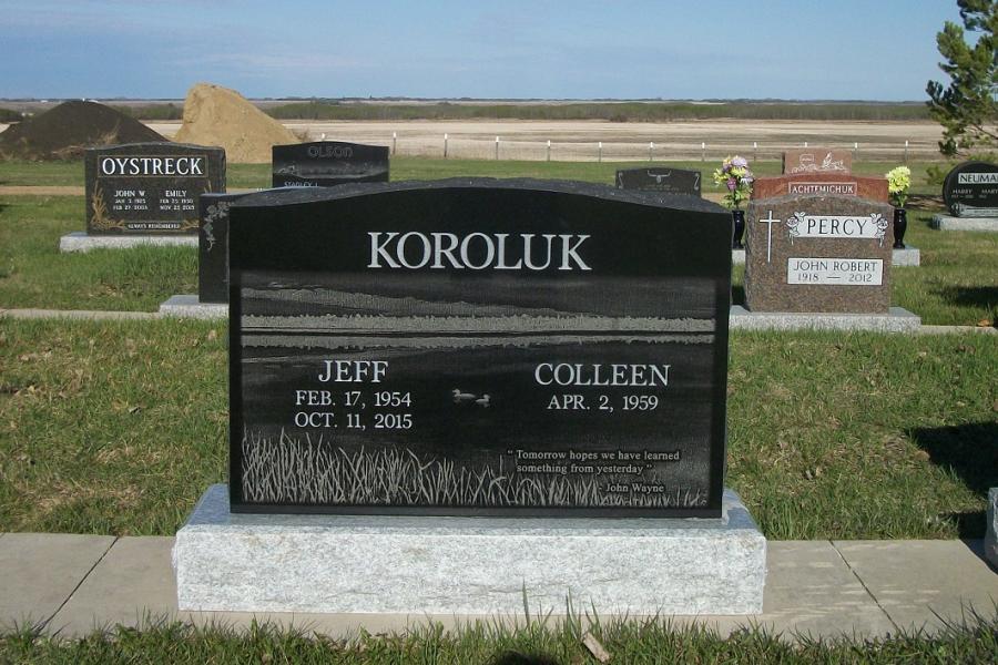 Koruluk, Midnight black traditional memorial installed in Riverview cemetery Kamsack, Saskatchewan