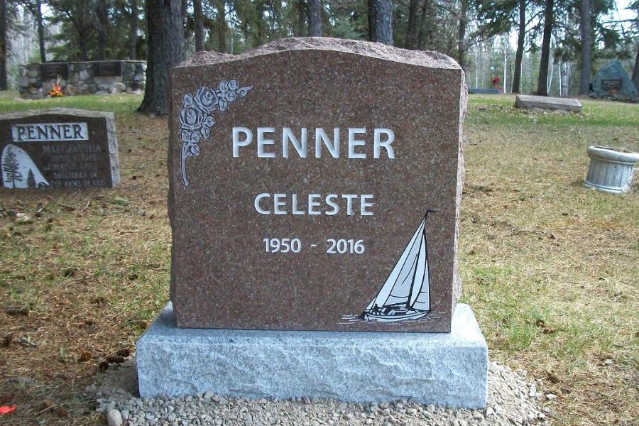 Penner, Desert Rose traditional single memorial installed in Sioux Narrows cemetery Sioux Narrows, Ontario