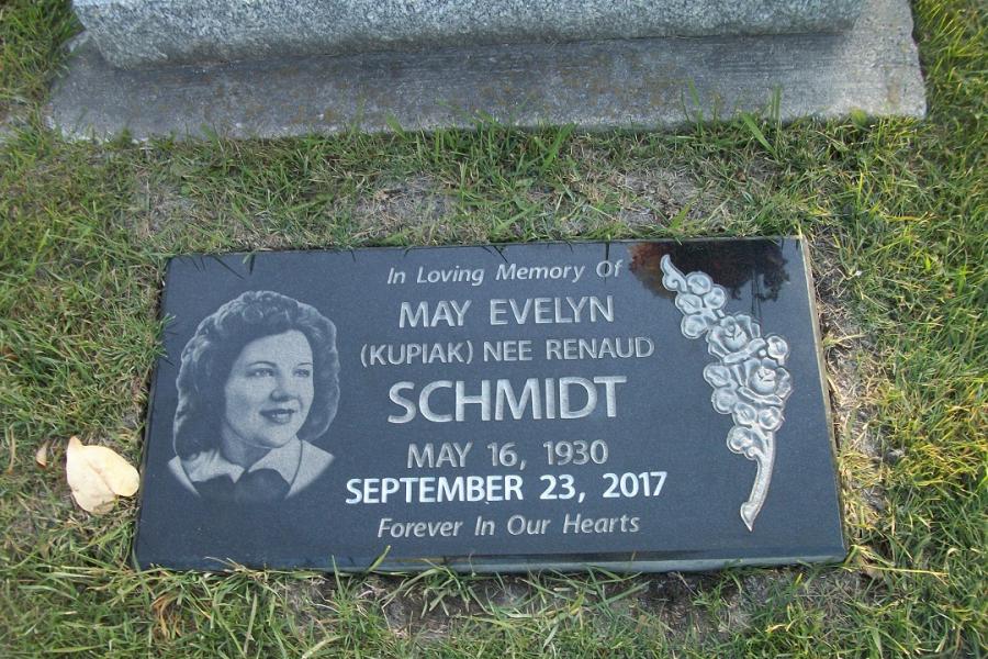 Schmidt,  24 x 12 x 4 Midnight Black flat grass memorial installed in St. Boniface cemetery