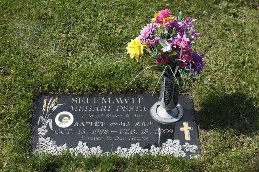 Selemawit, 28 x 18 x 4 Midnight Black with inground vase installed in St. Vital cemetery