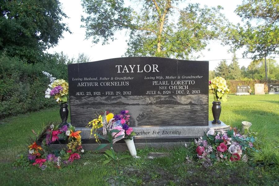 Taylor, Midnight Black traditional double monument installed in Birchwood cemetery, Swan River, Manitoba 