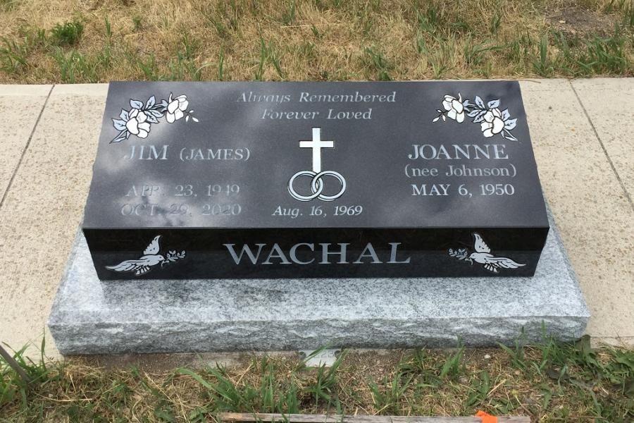 Wachal, 30 x 12 x 8/5 Midnight black pillow marker installed in Sunnyside cemetery