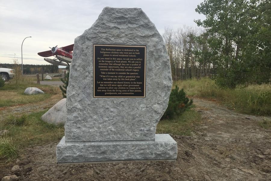 Bronze Plaque installed on a natural Galaxy grey granite boulder installed in Thompson, Manitoba