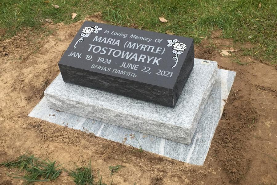 Tostowaryk, 24 x 12 x 6/4 Midnight Black pillow marker installed in Arbacka cemetery, Arbacka, Mantioba
