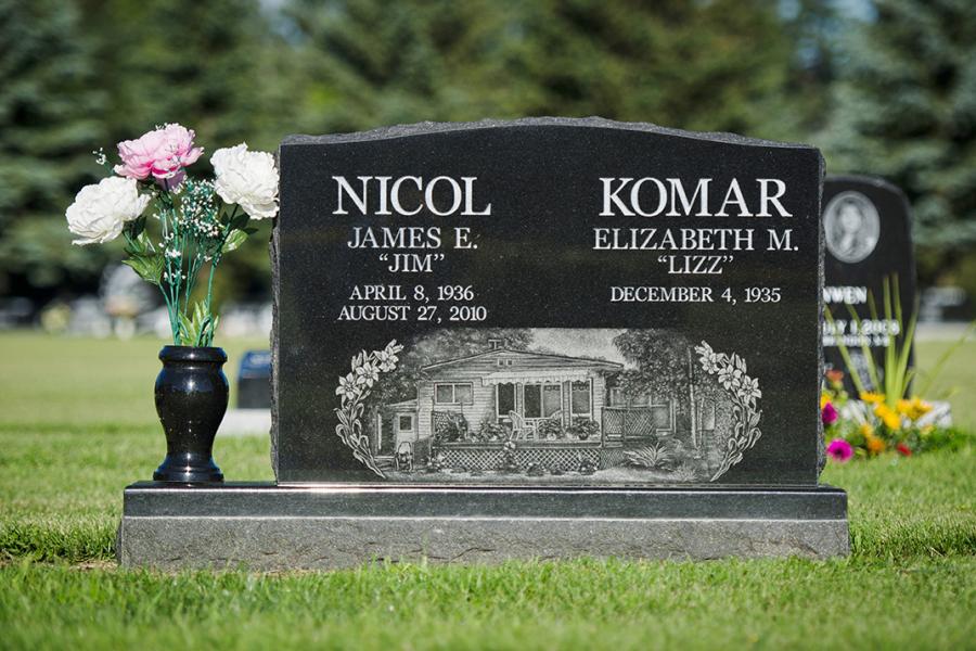 Nicol-Komar, Midnight Black traditional memorial installed in Brandon cemetery, Brandon, Manitoba
